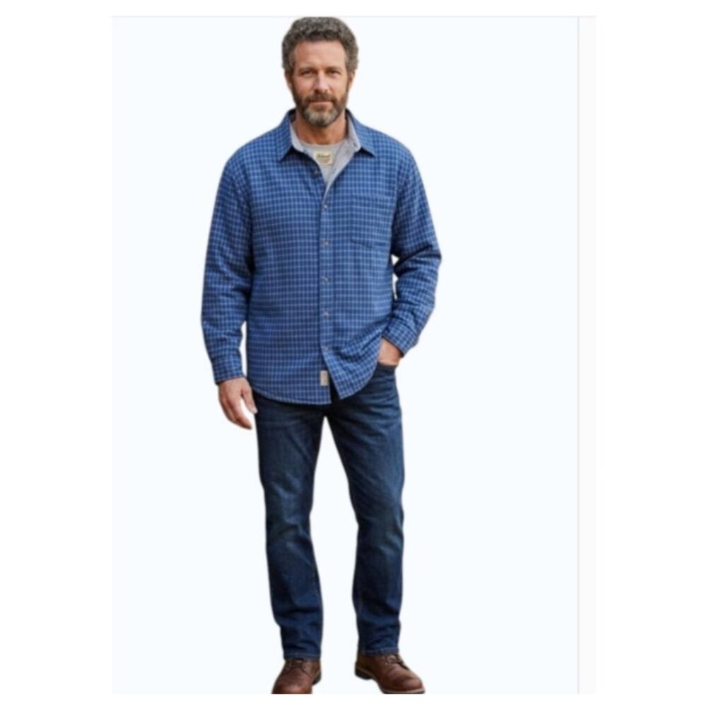 Haband Vintage Men's Blue & White Plaid Lined Shirt Jacket Large